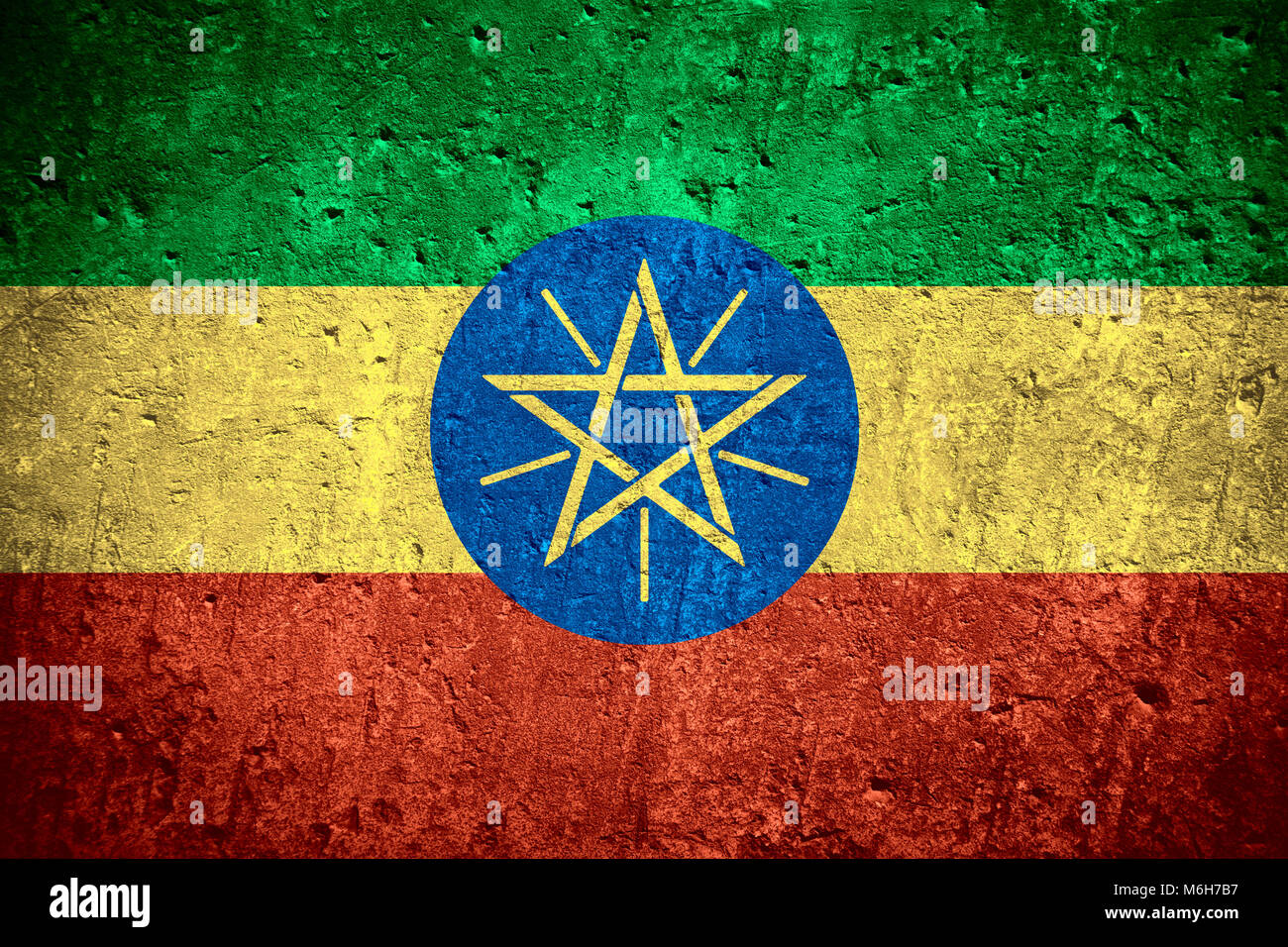 Drapeau de l'Éthiopie ou drapeau éthiopien sur rayures texture rugueuse Banque D'Images