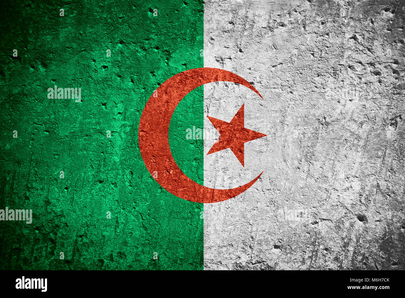 Pavillon de l'Algérie ou drapeau algérien sur rayures texture rugueuse Banque D'Images