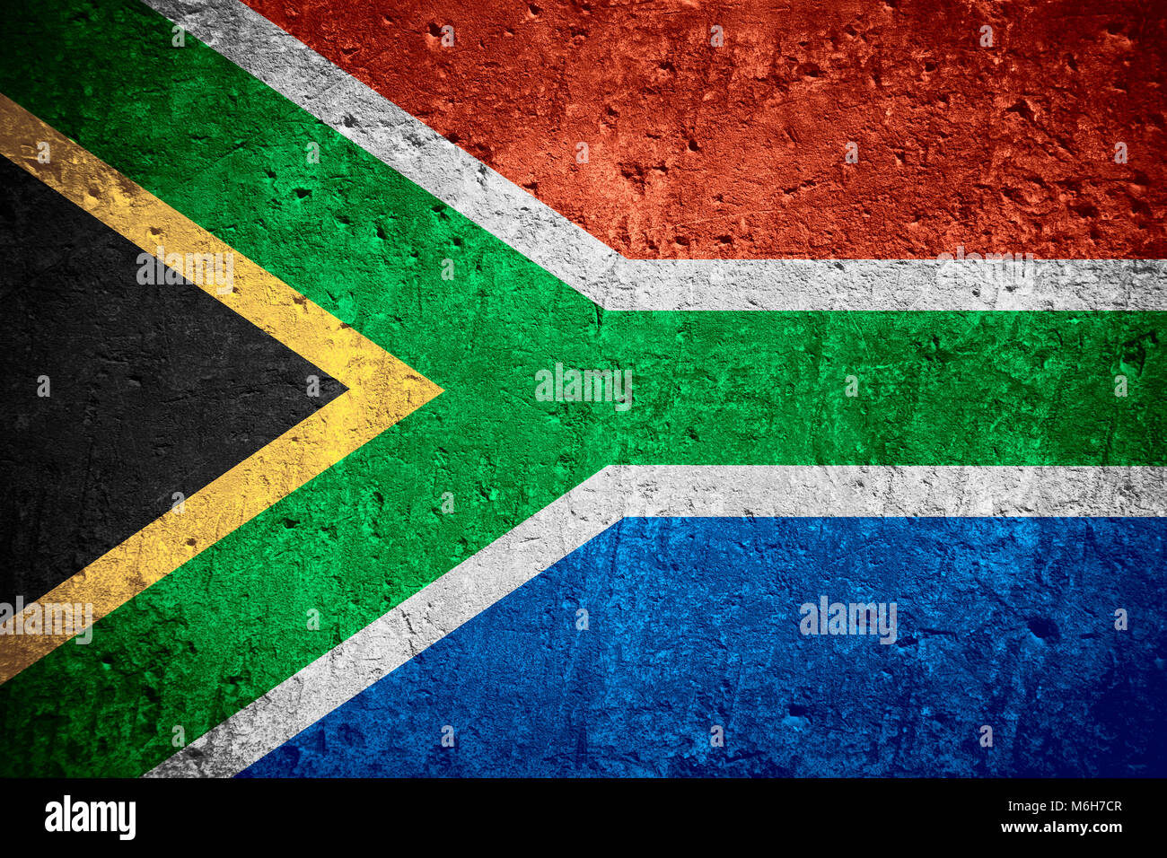 Pavillon de l'Afrique du sud ou sud-africain sur le drapeau rayé texture rugueuse Banque D'Images