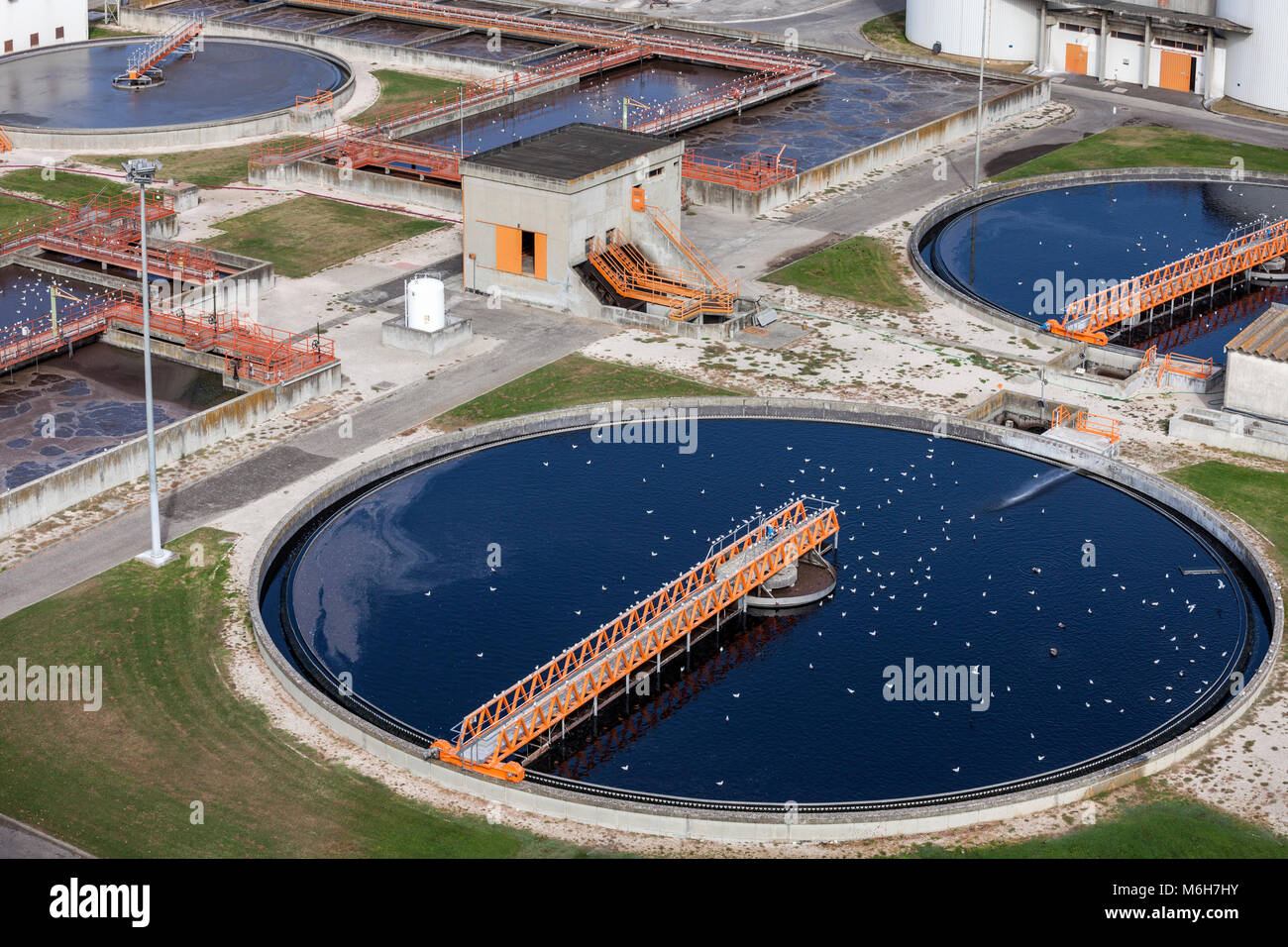 L'usine de traitement des eaux usées à Lisbonne, Portugal Banque D'Images