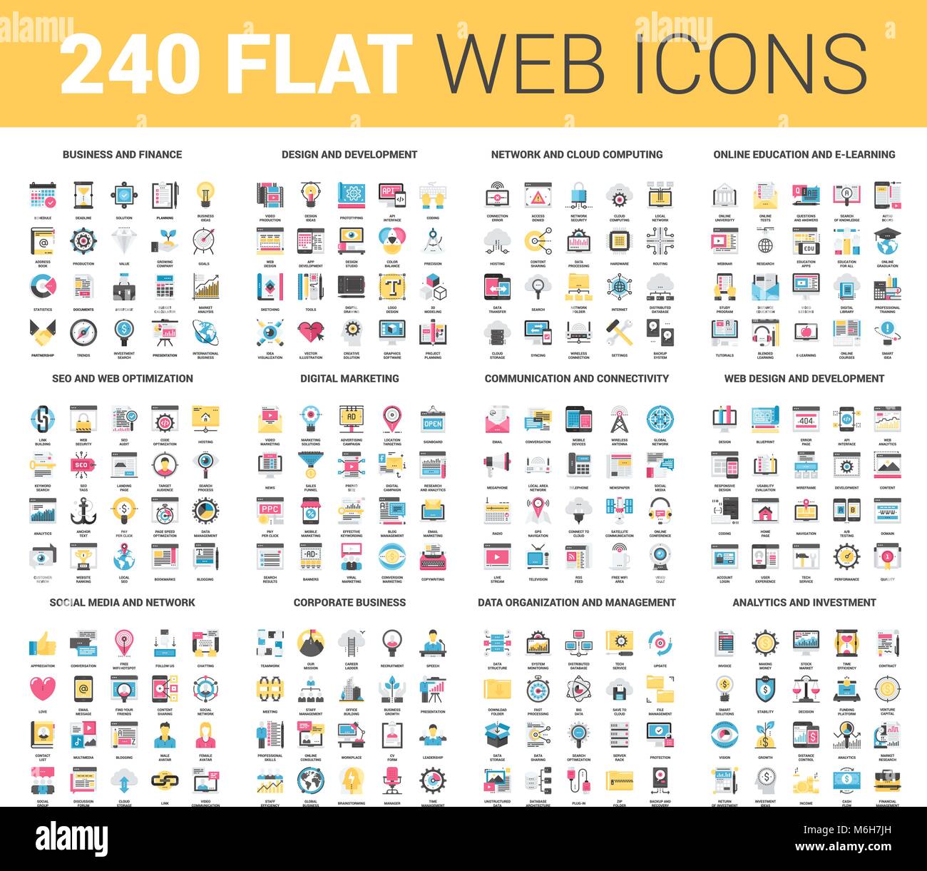 Icônes Web plat Illustration de Vecteur