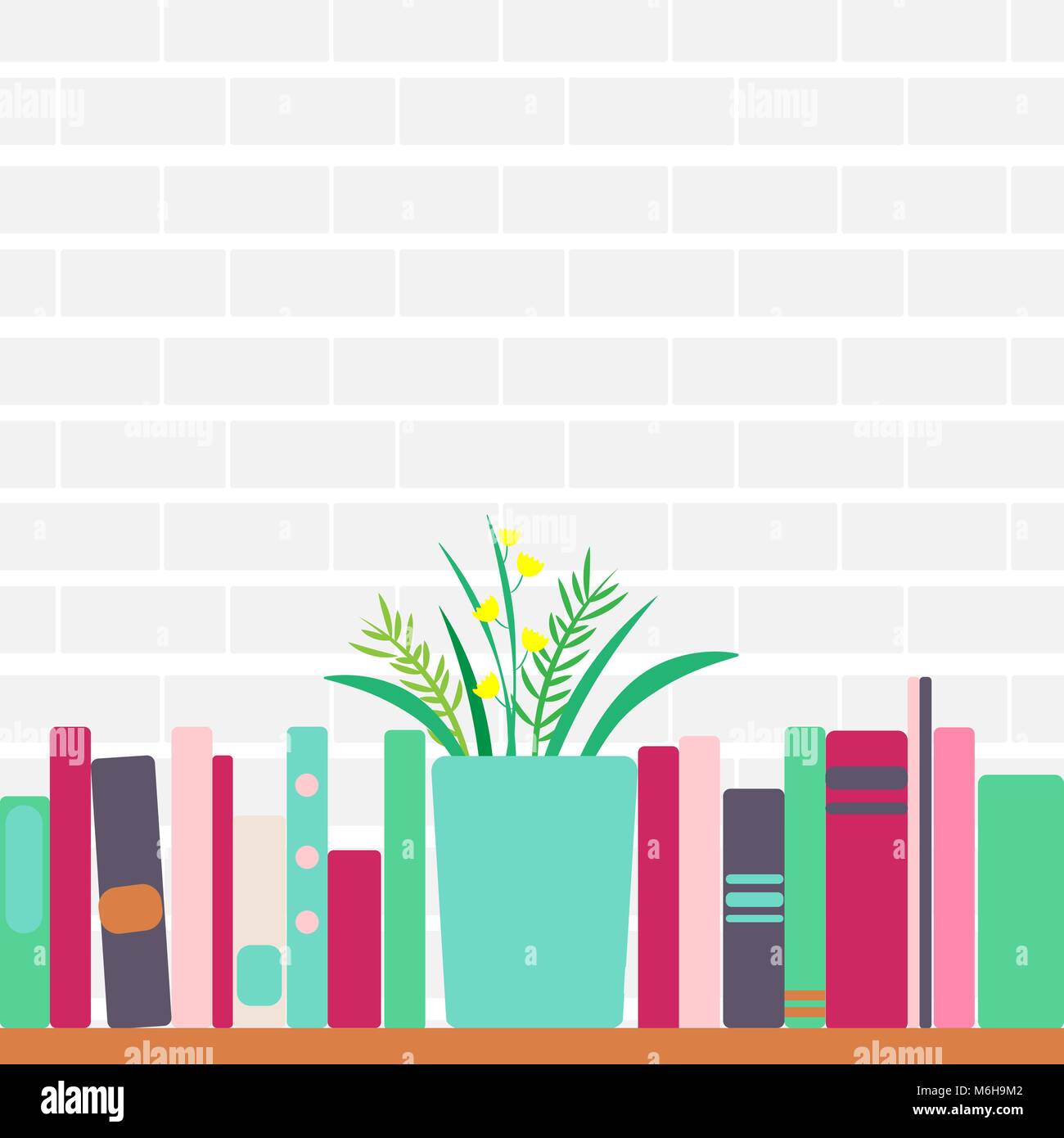 Vector illustration d'étagères avec des livres et des fleurs style rétro Illustration de Vecteur