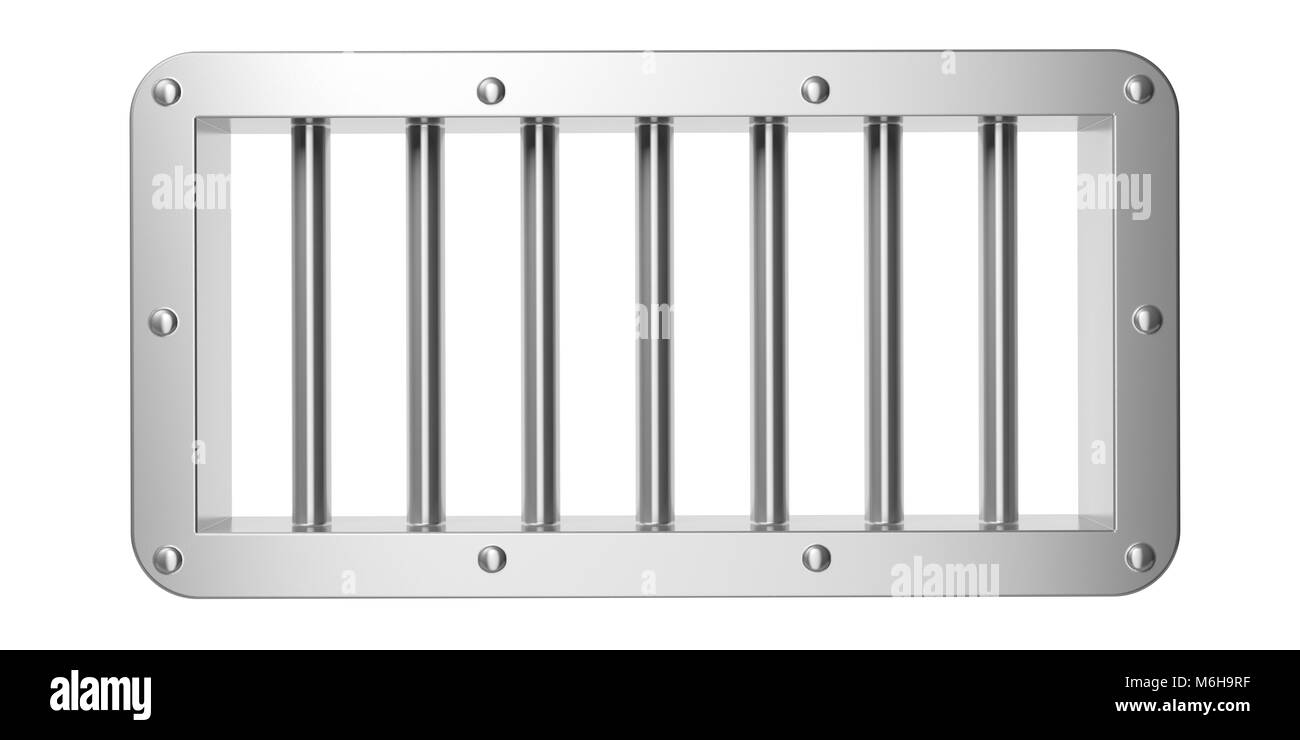 Prison Prison, avec fenêtre d'argent métallique industrielle, bars isolé sur fond blanc. 3d illustration Banque D'Images