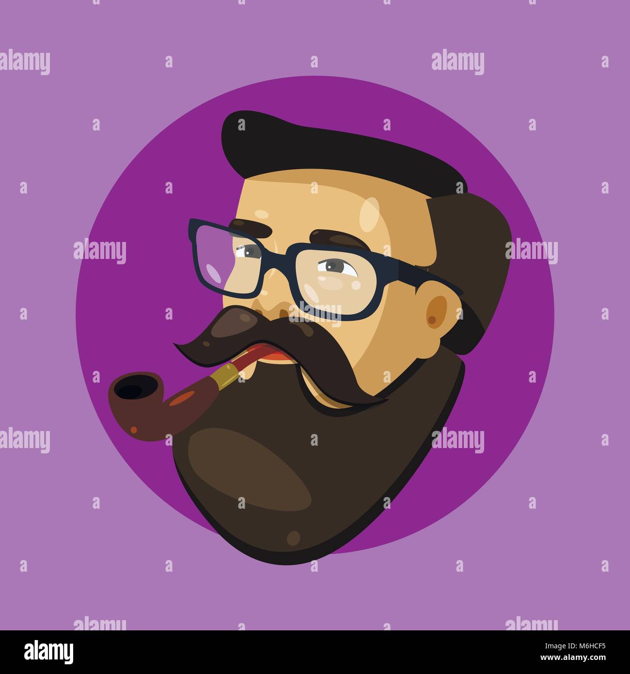 Portrait homme barbu de vecteur de hipster lunettes avec côté tuyau-vue. Illustration de Vecteur