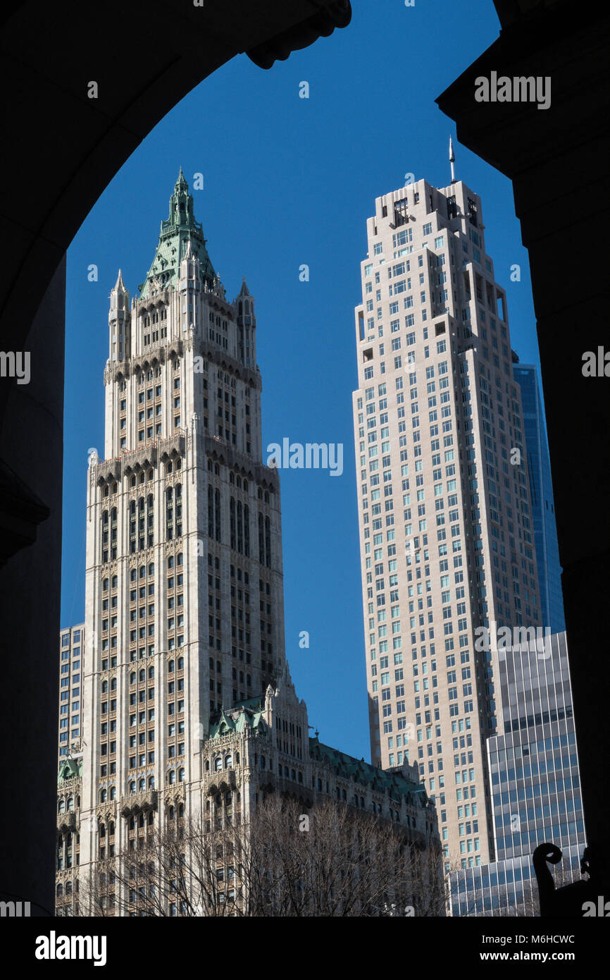 Le Woolworth Building est une icône historique dans le Lower Manhattan, NYC, USA Banque D'Images