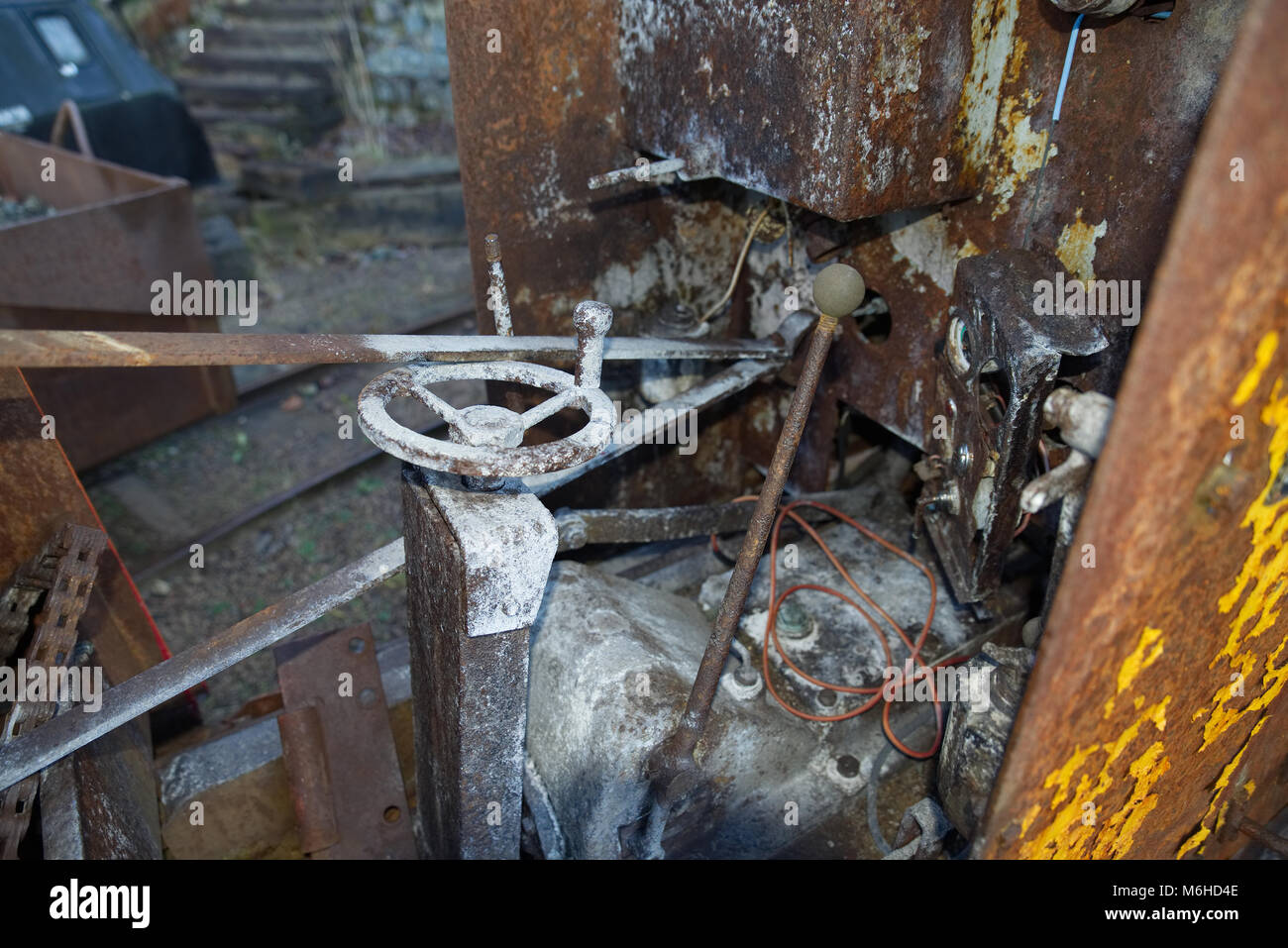 L'intérieur d'un vieux rusty train minier à Konnerud Mining Museum en Norvège Banque D'Images