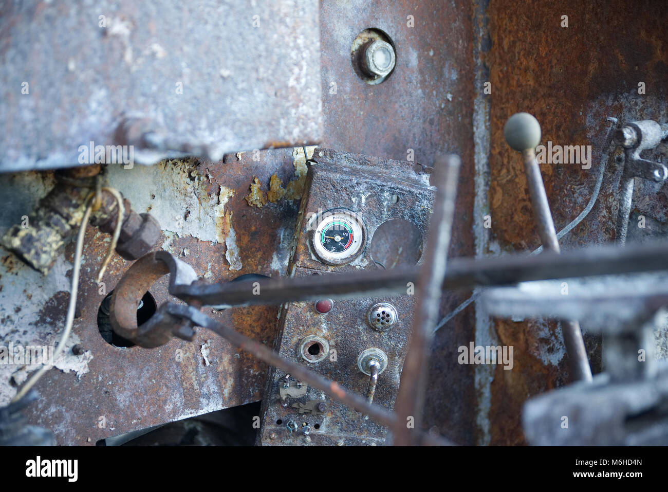 L'intérieur d'un vieux rusty train minier à Konnerud Mining Museum en Norvège Banque D'Images