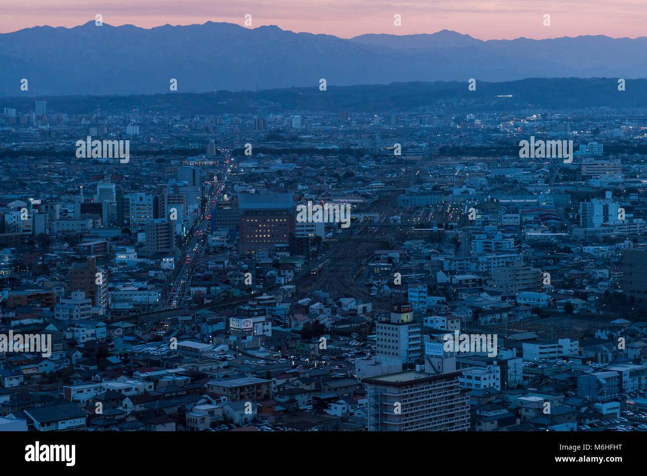 Vue générale de l'observatoire de l'immeuble de bureaux prefectual Gunma Maebashi, ville, préfecture de Gunma, Japon Banque D'Images