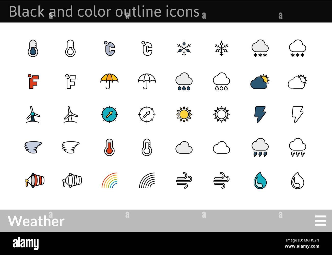 Contour noir et couleur des icônes, fine ligne de course style design Illustration de Vecteur