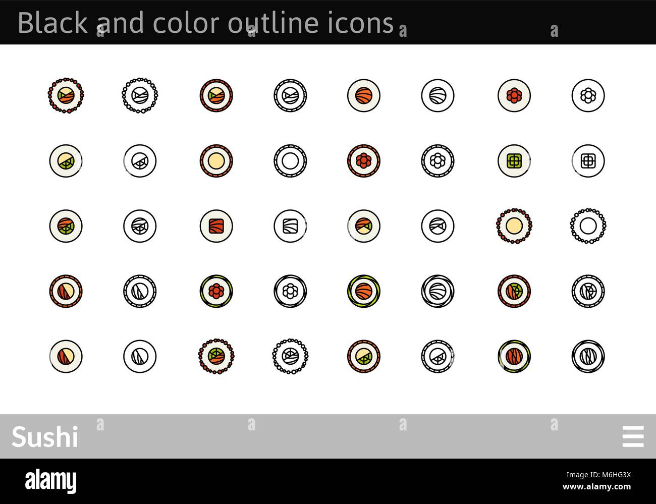 Contour noir et couleur des icônes, fine ligne de course style design Illustration de Vecteur
