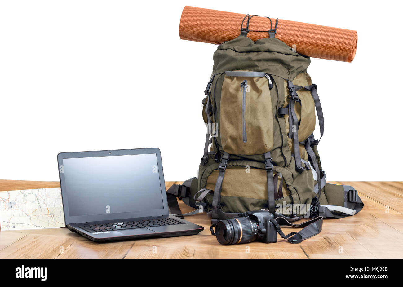 Ordinateur portable sac à dos et appareil photo Banque D'Images