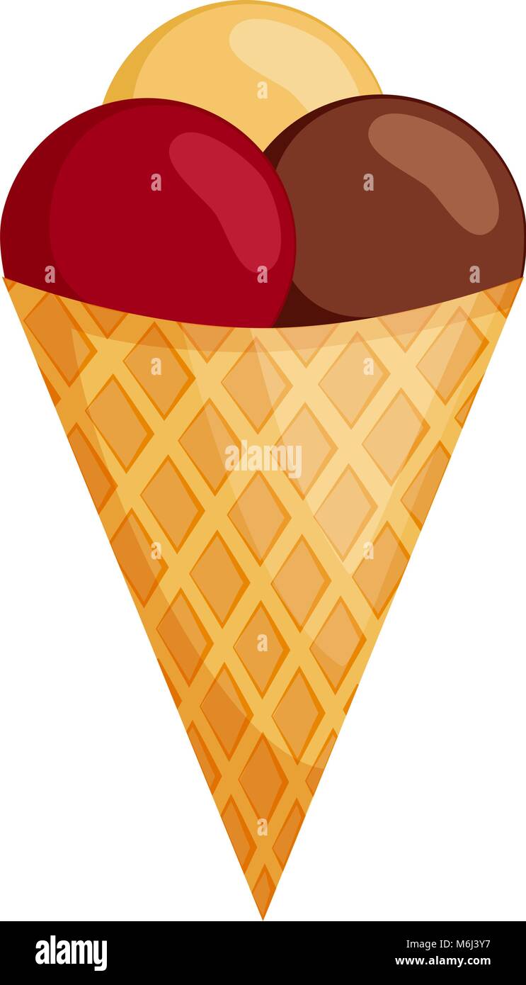Crème brûlée au chocolat colorés cherry ice cream cone. Confort d'été fast food vector illustration de la carte cadeau, flyer, certificat ou une bannière, icône, Illustration de Vecteur