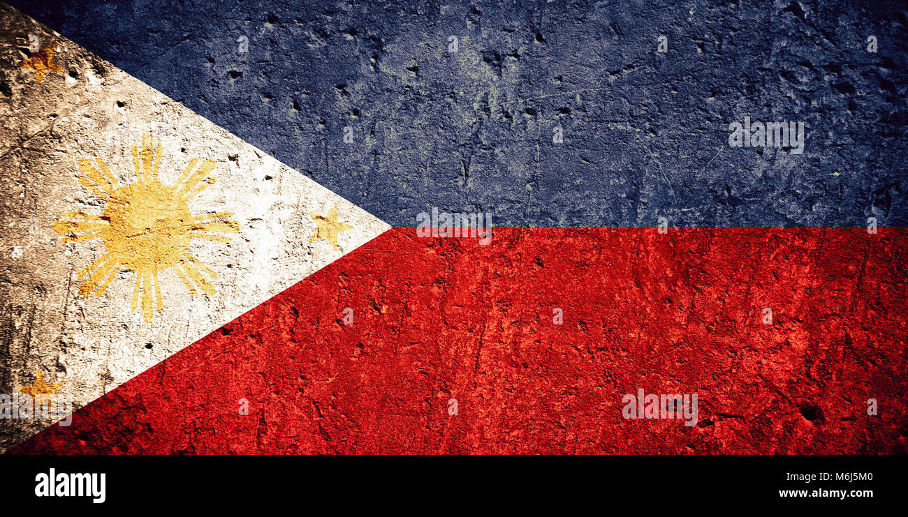 Pavillon de l'Philippines ou drapeau philippin sur rayures texture rugueuse Banque D'Images