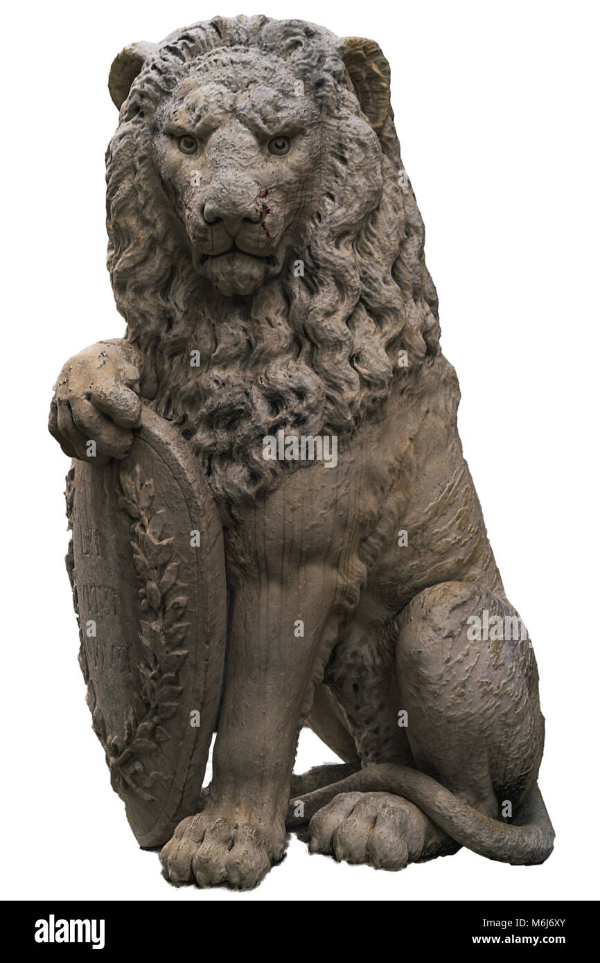 Statue de Lion italien isolé sur blanc. Banque D'Images