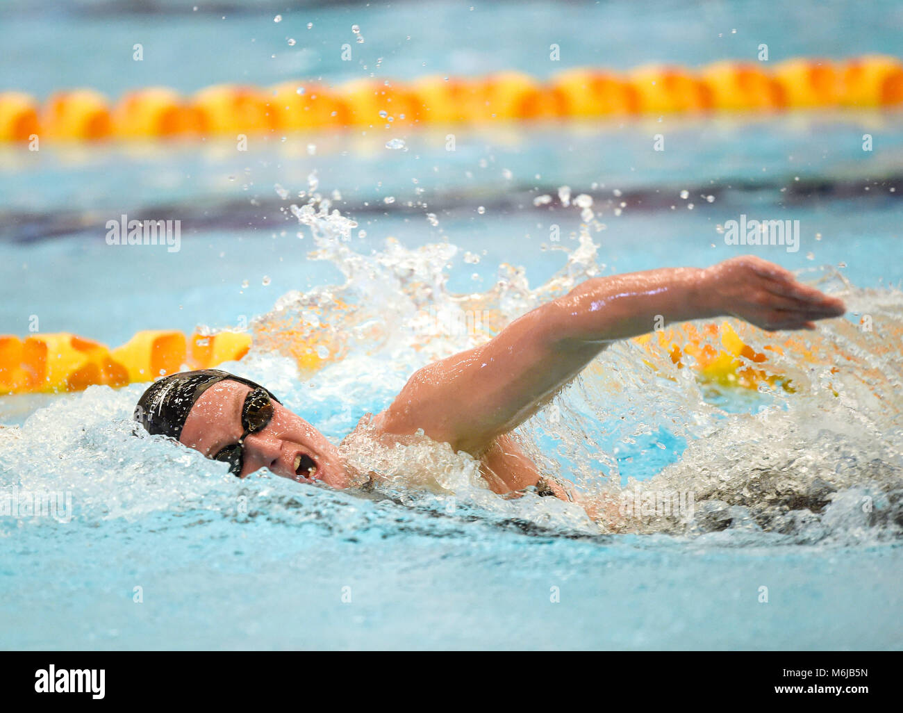 Mireia Belmonte sur son chemin pour gagner la finale du 1500 m nage libre lors de la quatrième journée de l'EISM 2018 Championnats britanniques et à la Royal Commonwealth Pool, Édimbourg. Banque D'Images