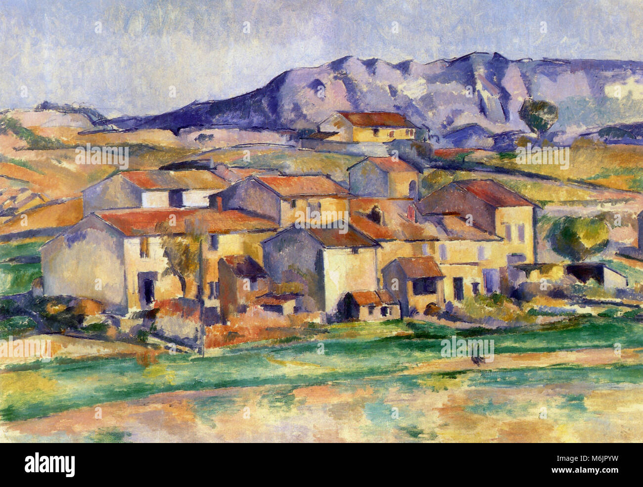 Mont Sainte Victoire et hameau près de Gardanne, Cézanne, Paul, 1888. Banque D'Images