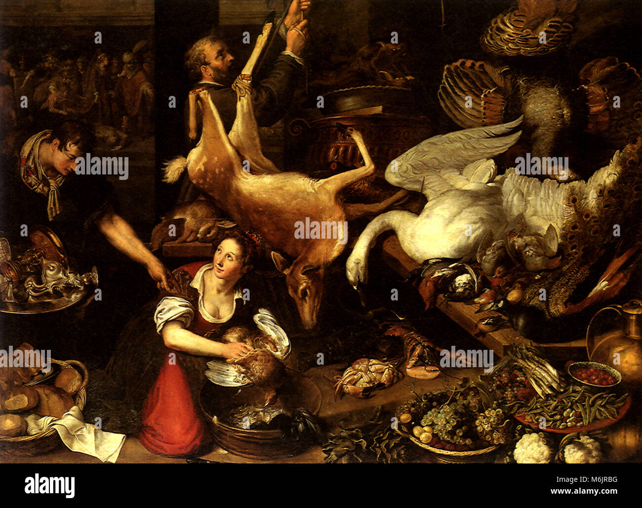 Scène de cuisine, Adriaen van Nieulandt,, le yo, 1616. Banque D'Images