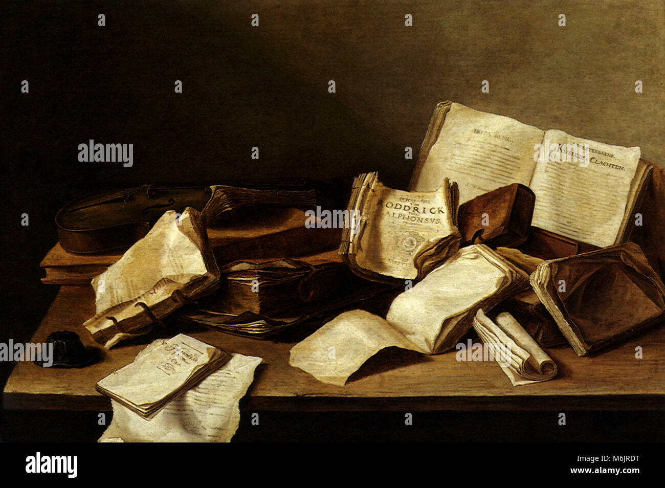 Still Life with Books, Heem, Jan Davidsz de, 1628. Banque D'Images