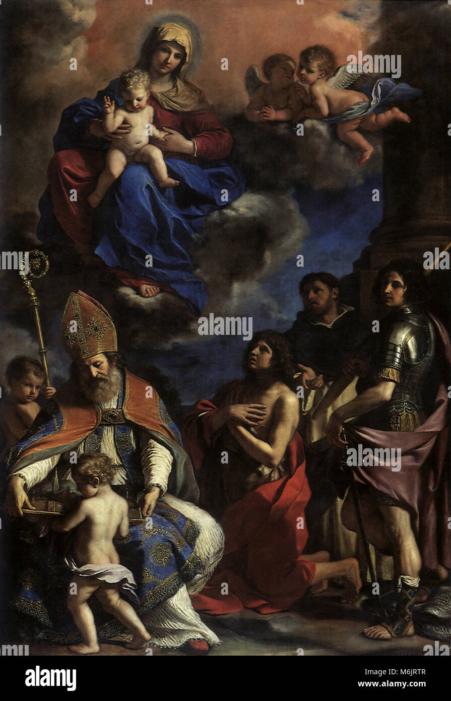 Vierge et enfant avec les saints patrons de Modène, Giovanni Francesco Guercino, B, 1651. Banque D'Images