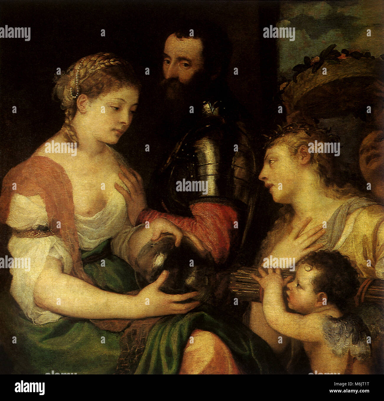 Vesta & de l'Hymen comme conseillers de l'Union de Vénus et Mars, Titien, 1550. Banque D'Images