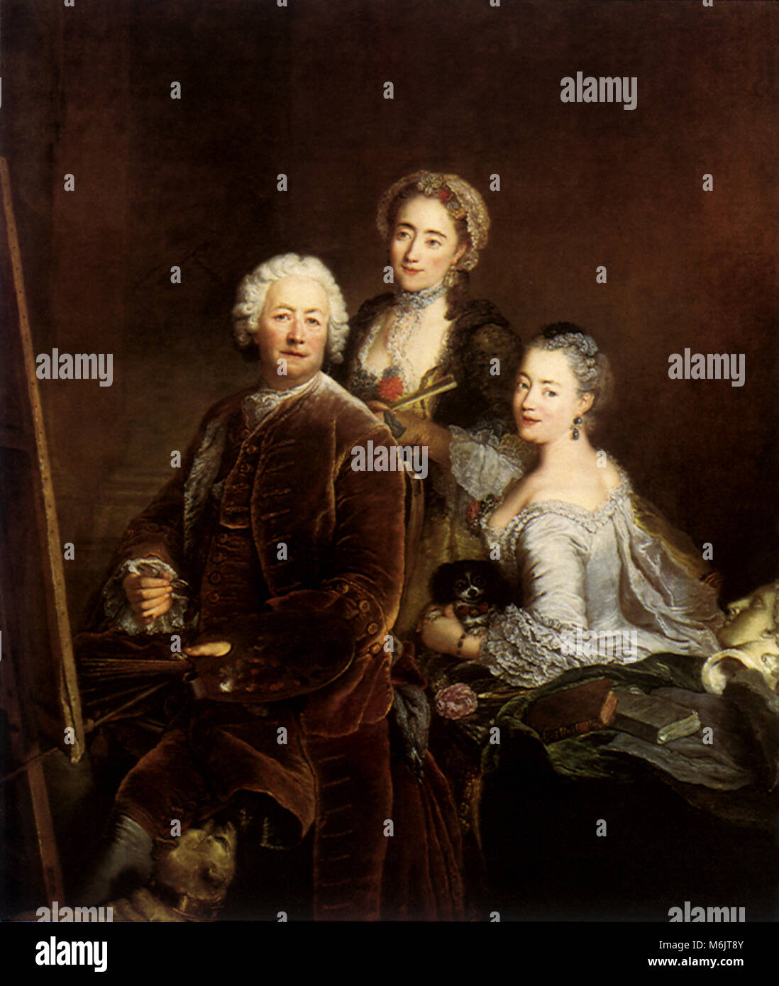 L'artiste au travail avec ses deux filles, Pesne, Antoine, 1754. Banque D'Images