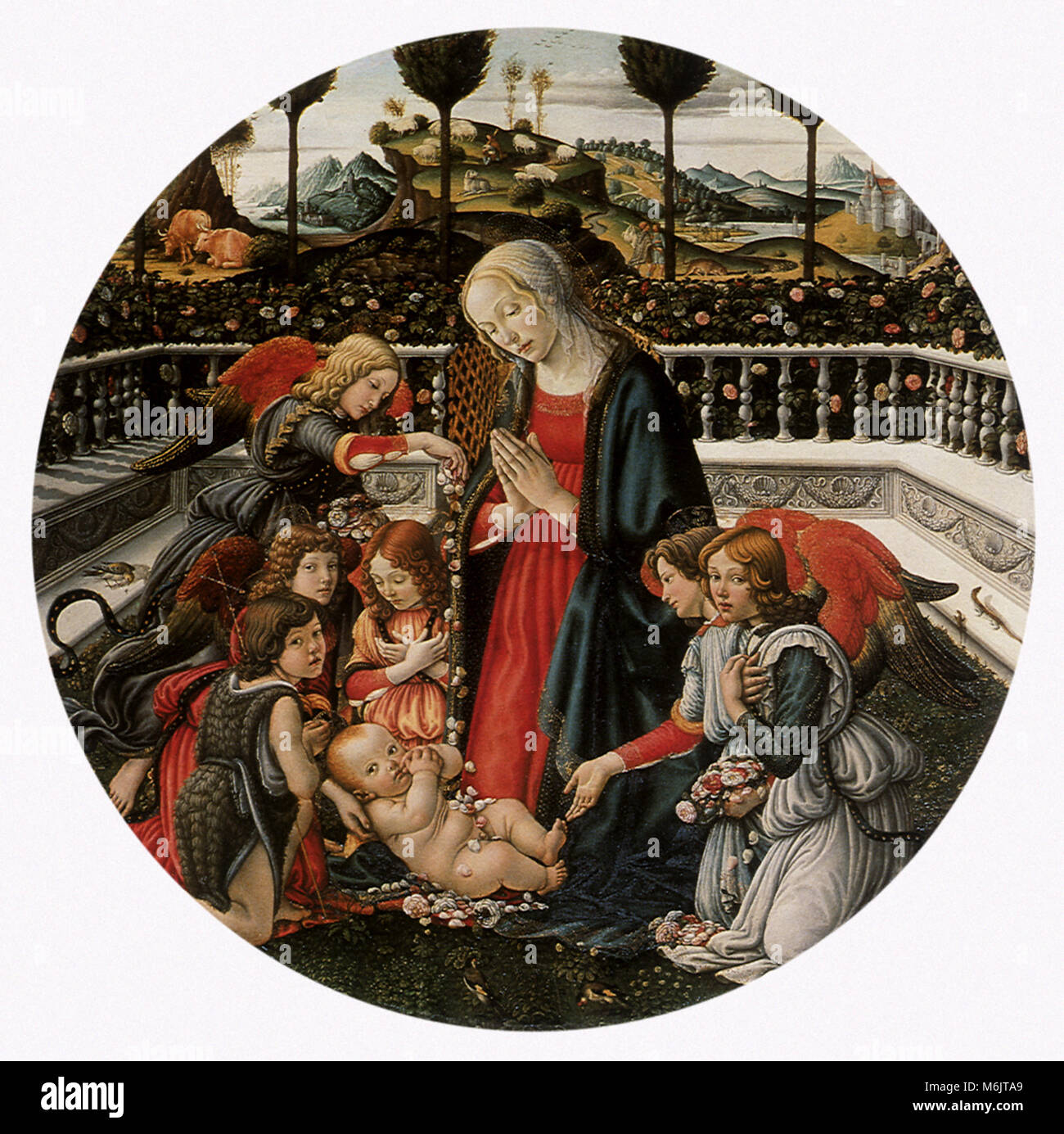 L'Adoration de l'enfant, Botticini, Francesco di Giovan, 1485. Banque D'Images