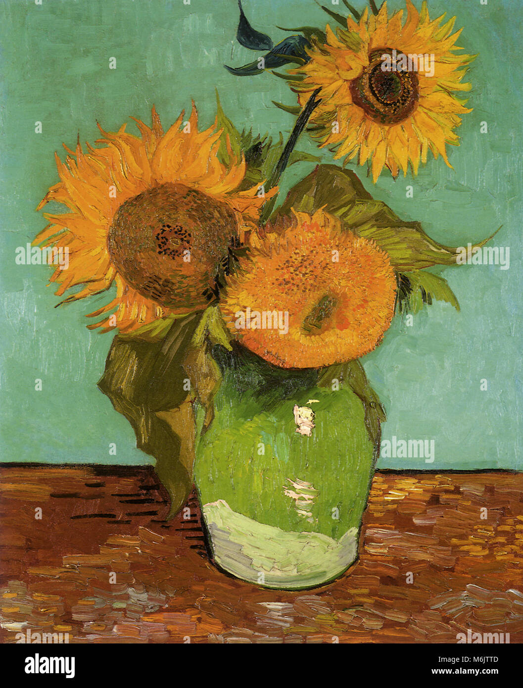 Trois tournesols dans un vase, Van Gogh, Vincent Willem, 1888. Banque D'Images