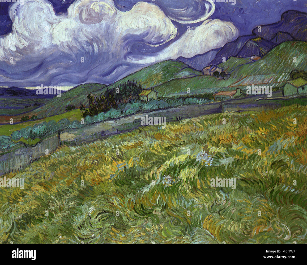 Paysage de montagne vu à travers les murs, Van Gogh, Vincent Willem, 1889. Banque D'Images