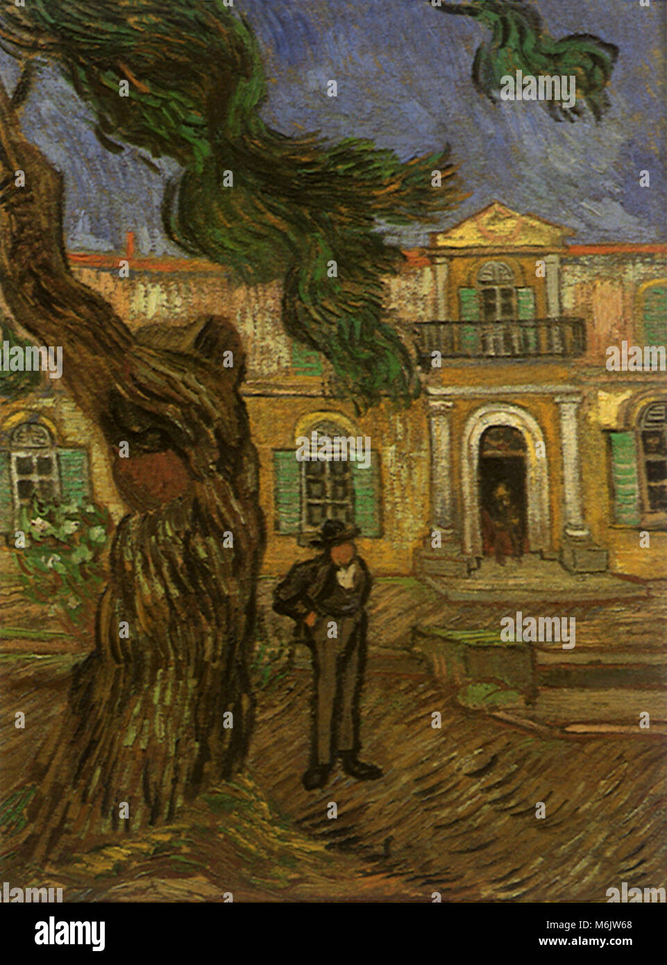 Pins avec figure dans le jardin de l'hôpital Saint-Paul, Van Gogh, Vincent Willem, 1889. Banque D'Images