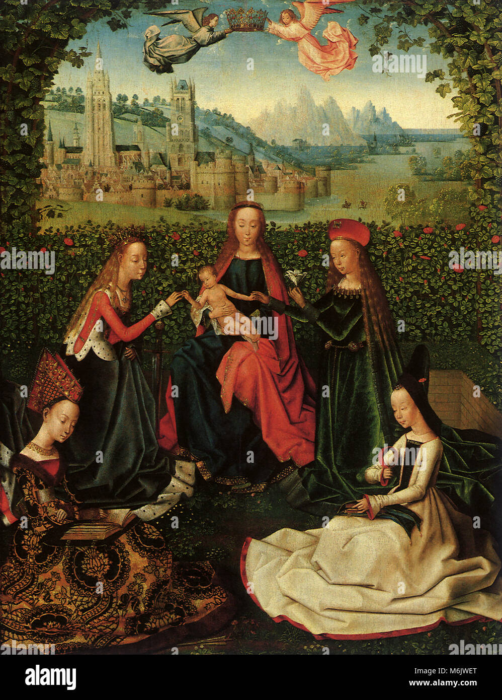 La Vierge et l'enfant avec les Saints, maître de la légende de saint Lu, 1480. Banque D'Images