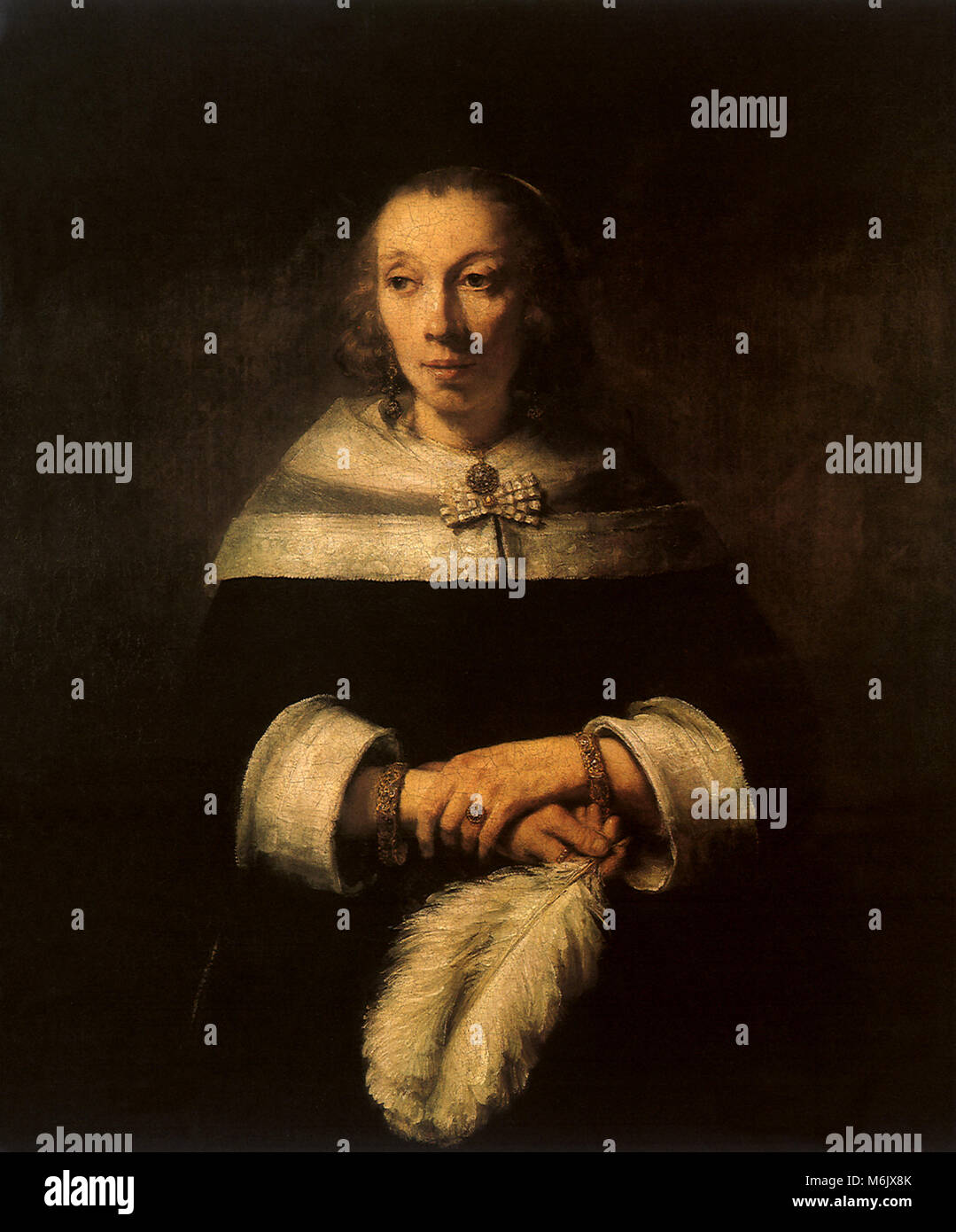 Une dame avec un ventilateur de plumes d'autruche, Rembrandt, Leon Lhermitte, 1665. Banque D'Images