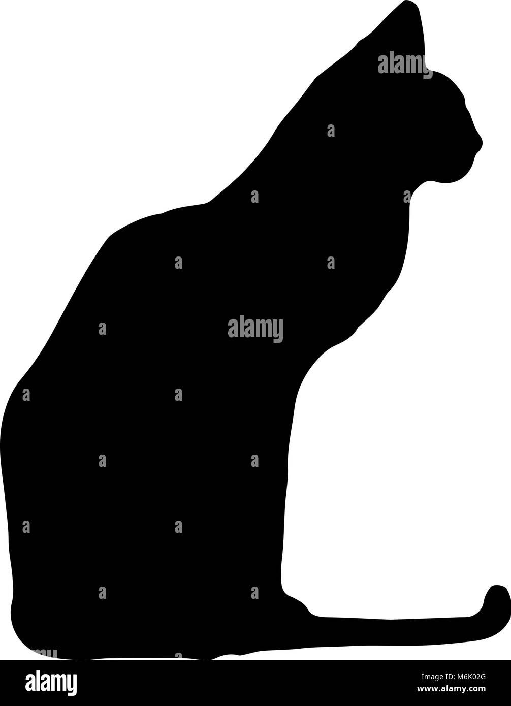 Silhouette de chat noir assis isolé sur fond blanc, illustration vectorielle, icône, clip art. Illustration de Vecteur