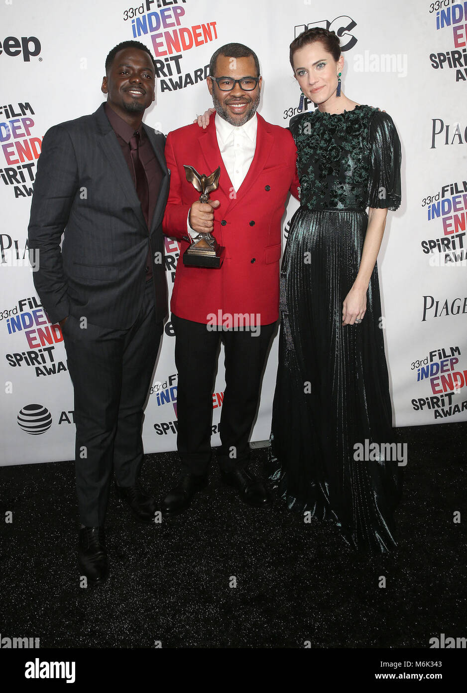 Santa Monica, CA, USA. 3e Mar, 2018. 03 mars 2018 - Santa Monica, Californie - Daniel Kaluuya, Jordanie Peele, Allison Williams. 33e Annual Film Independent Spirit Awards tenue à la jetée de Santa Monica. Crédit photo : F. Sadou/AdMedia Crédit : F. Sadou/AdMedia/ZUMA/Alamy Fil Live News Banque D'Images