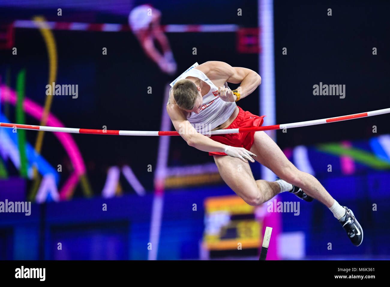 Birmingham, UK. 4e Mar, 2018. Piotr Liske (POL) en finale du saut à la perche lors des Championnats du monde en salle de l'IAAF à Arena Birmingham le dimanche, 04 mars 2018. BIRMINGHAM ENGLAND. Credit : Crédit : Wu G Taka Taka Wu/Alamy Live News Banque D'Images