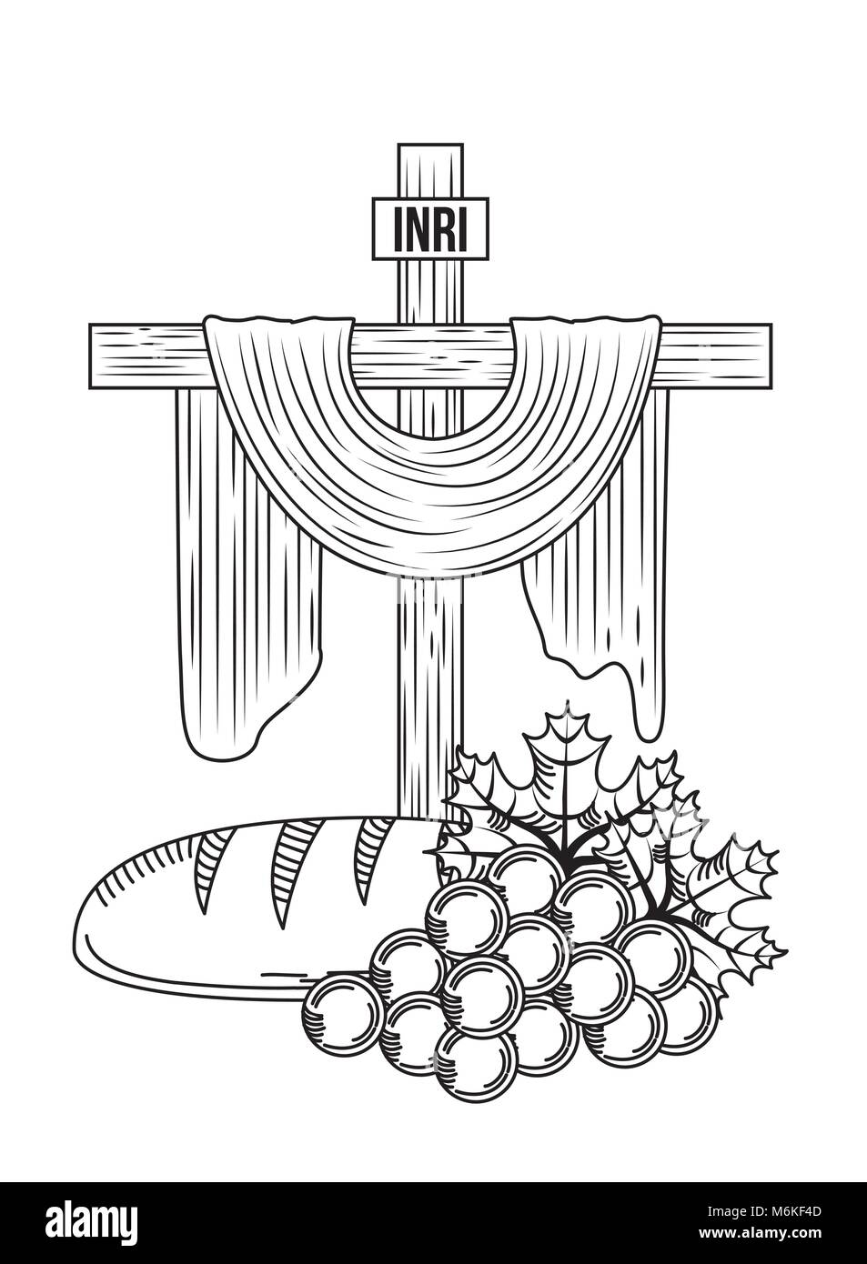 La croix sacrée communion le pain et les raisins Illustration de Vecteur