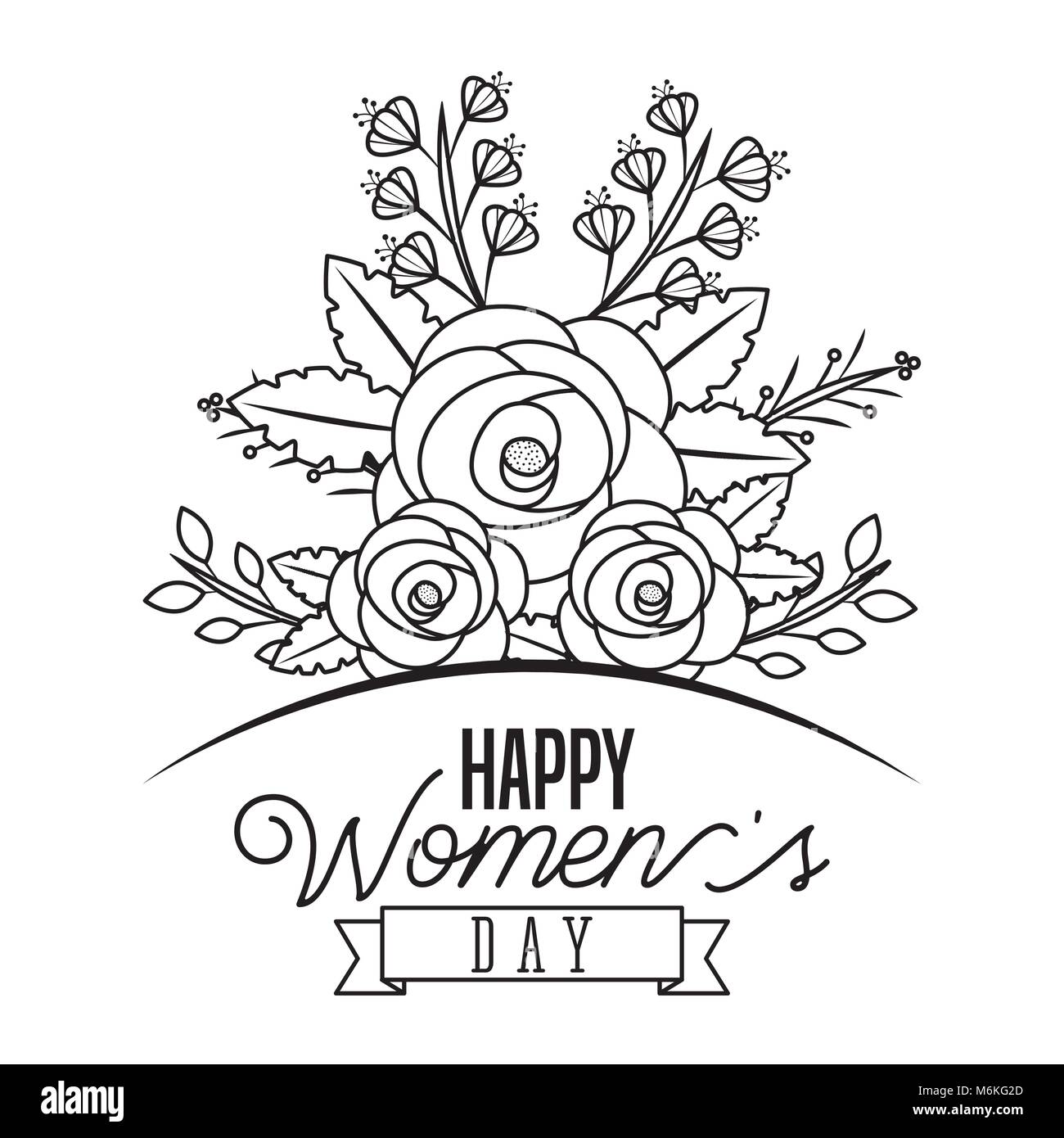 Fine ligne fleurs feuilles ruban naturel de la direction générale- heureux célébration de la journée de la femme Illustration de Vecteur