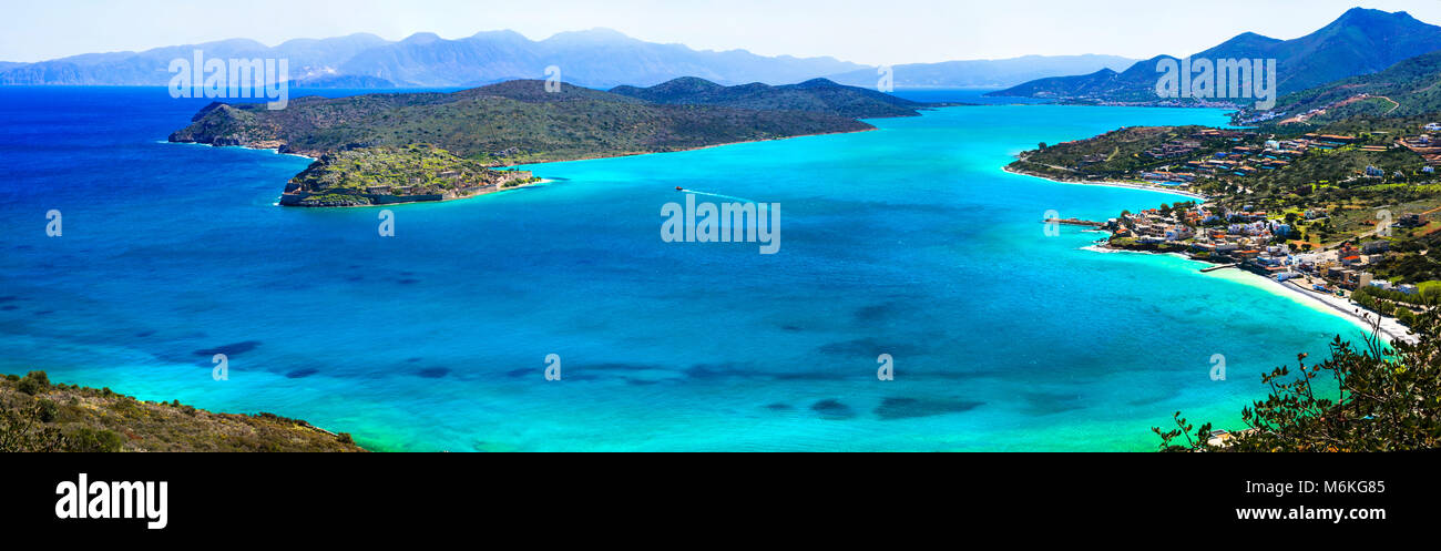 Paysage impressionnant de la Grèce,l'île de Spinalonga, panopramic point de vue. Banque D'Images