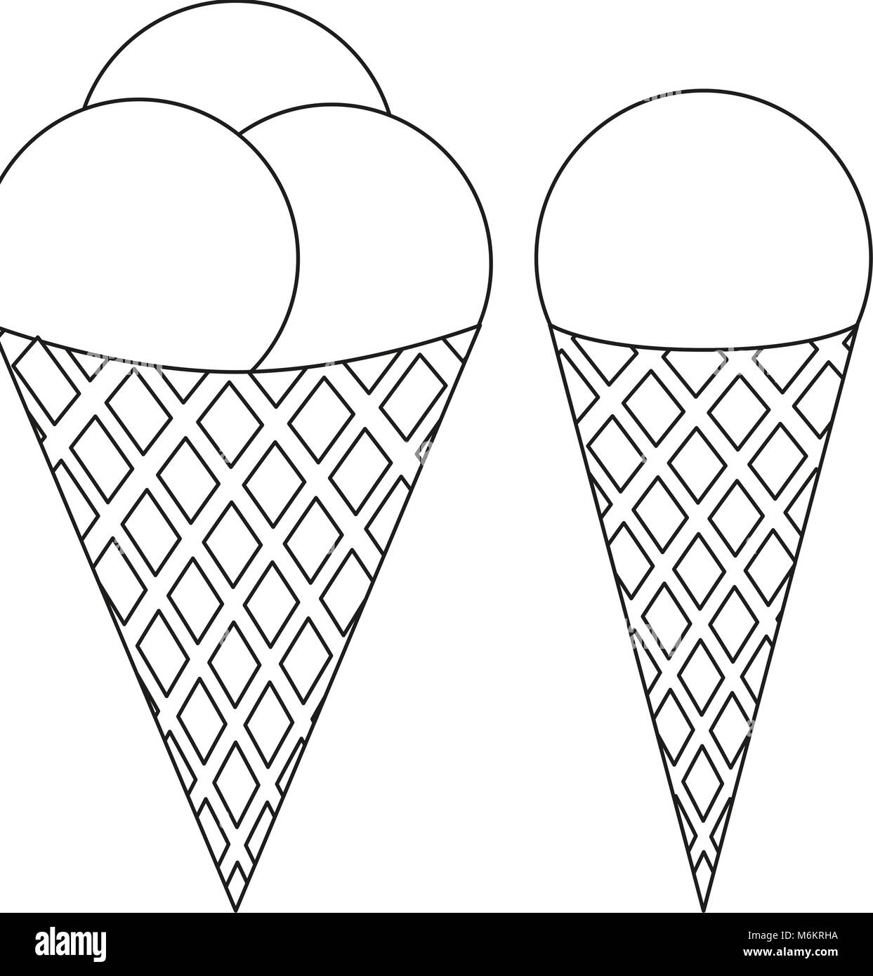 Ice cream ball cone noir et blanc icon set. La page de coloriage pour adultes et enfants. Fast food de l'été illustration vectorielle de la carte cadeau, flyer, certi Illustration de Vecteur