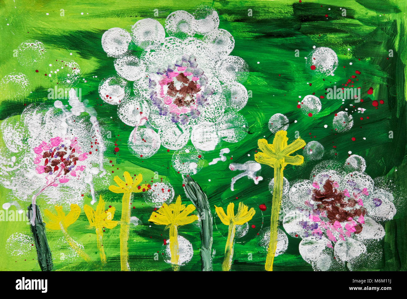 Peinture acrylique Childs de fleurs sur papier de l'artiste Banque D'Images