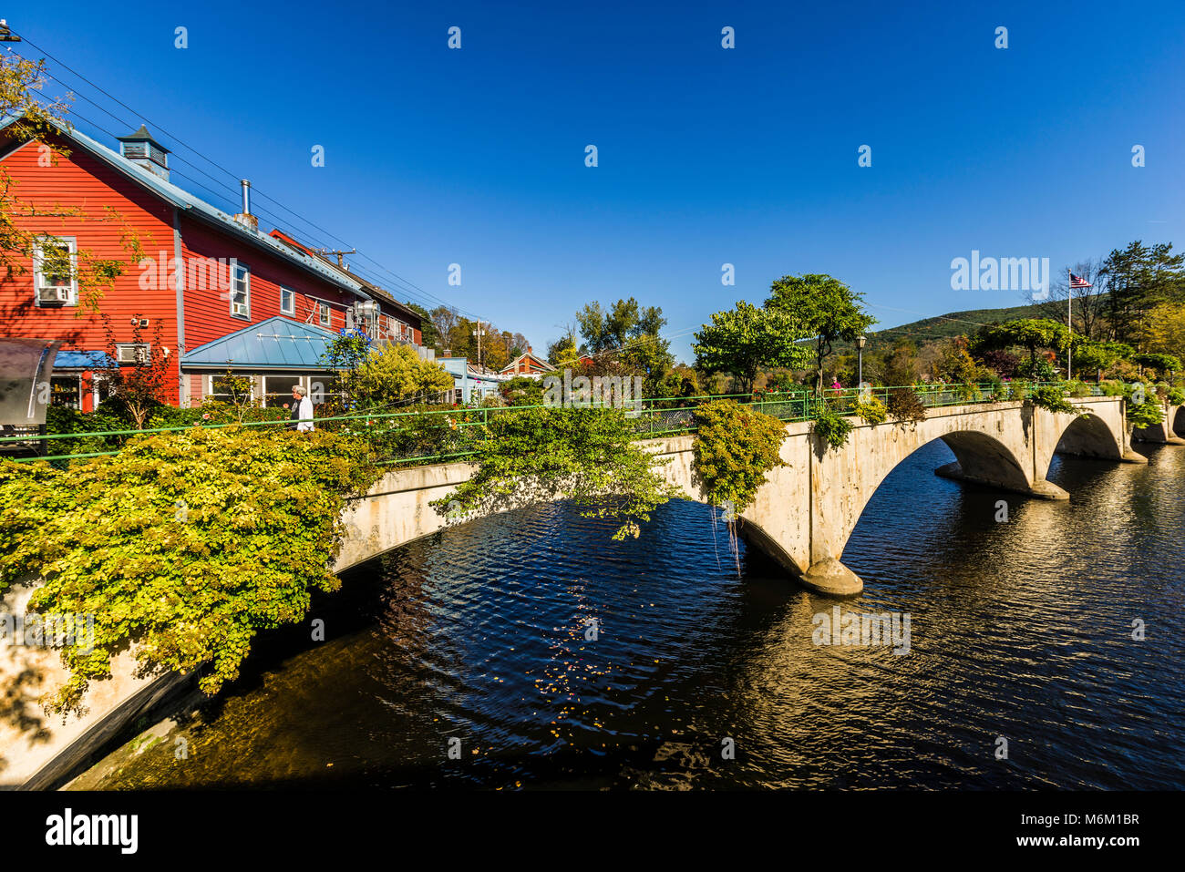 Pont de Shelburne Falls Fleurs  , Massachusetts, USA Banque D'Images