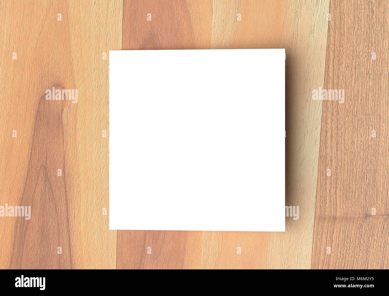 Maquette brochure carrés fenêtres acordéons sur fond de bois. Illustration 3D Banque D'Images