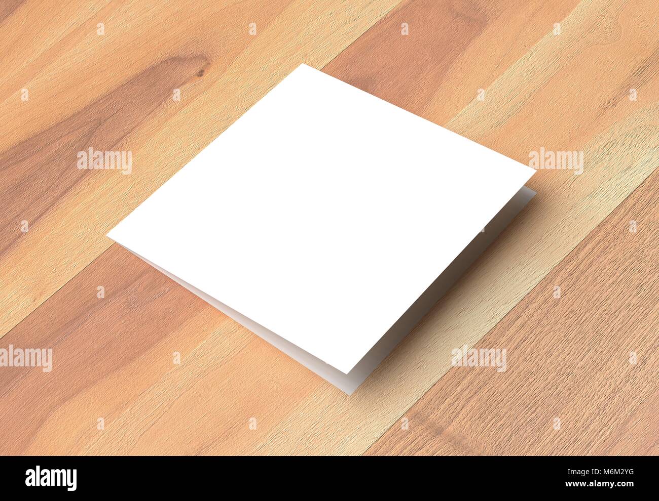 Maquette brochure carrés fenêtres acordéons sur fond de bois. Illustration 3D Banque D'Images