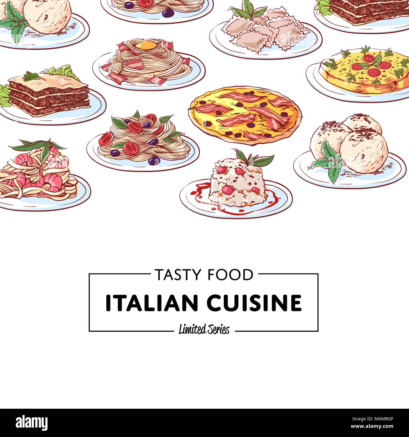 Cuisine italienne plats nationaux affiche Illustration de Vecteur