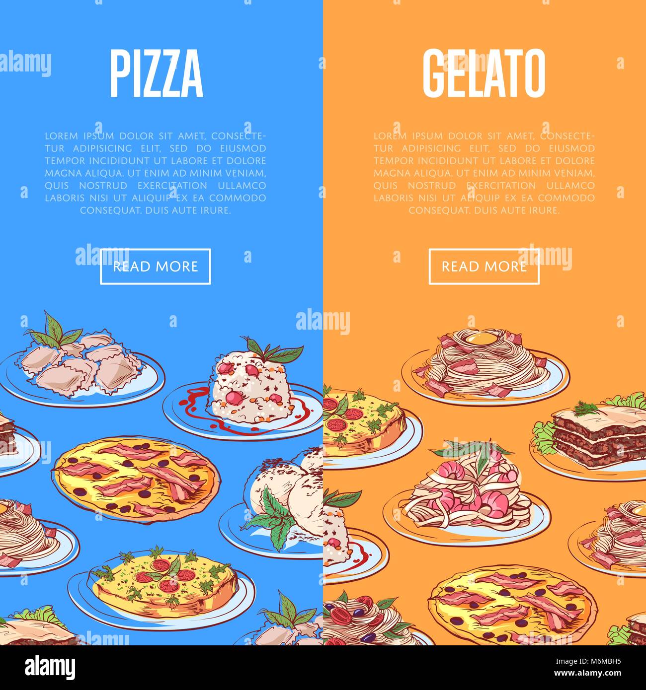 Restaurant italien avec des plats nationaux flyers Illustration de Vecteur