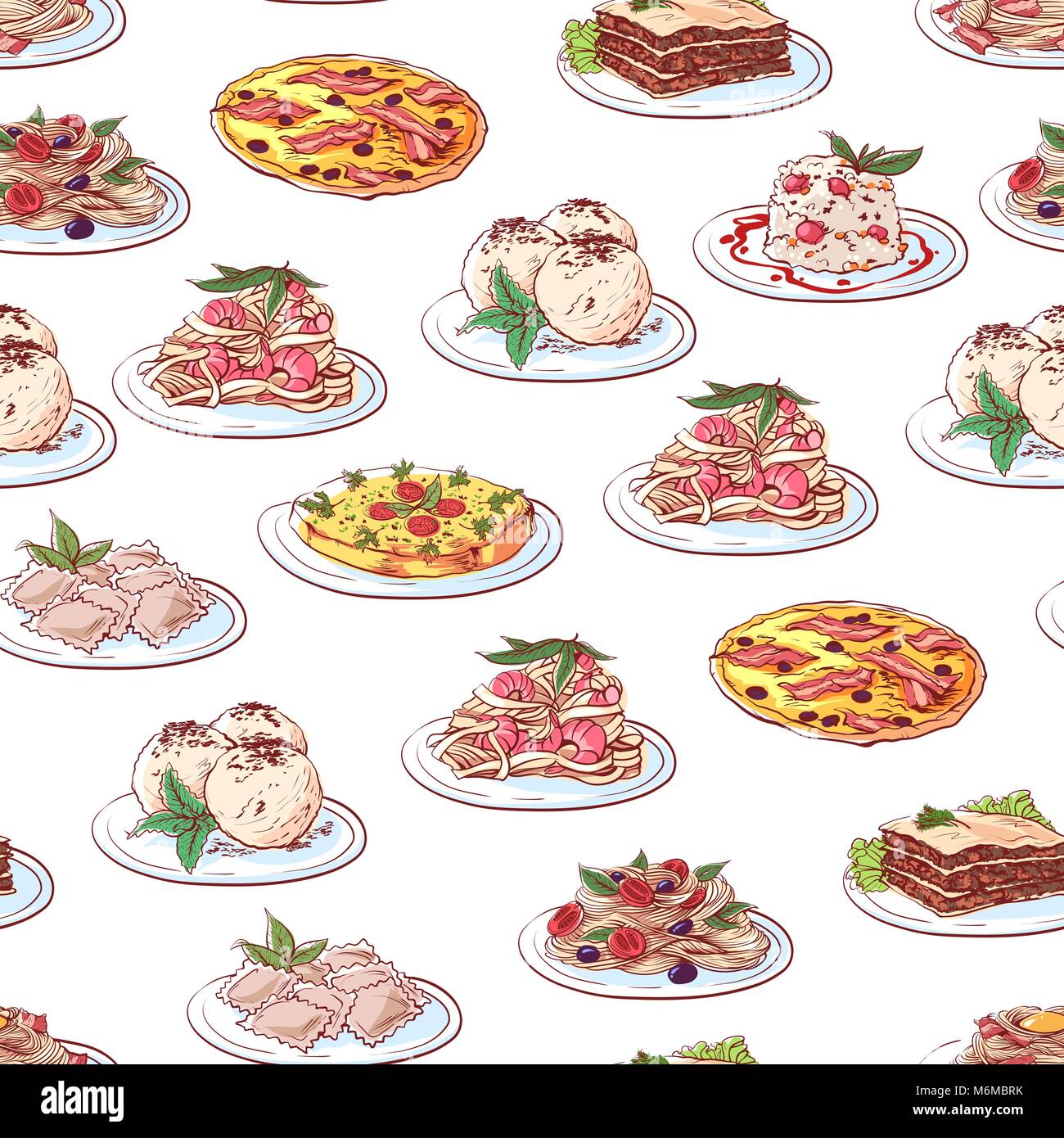 Des plats de la cuisine italienne sur fond blanc Illustration de Vecteur
