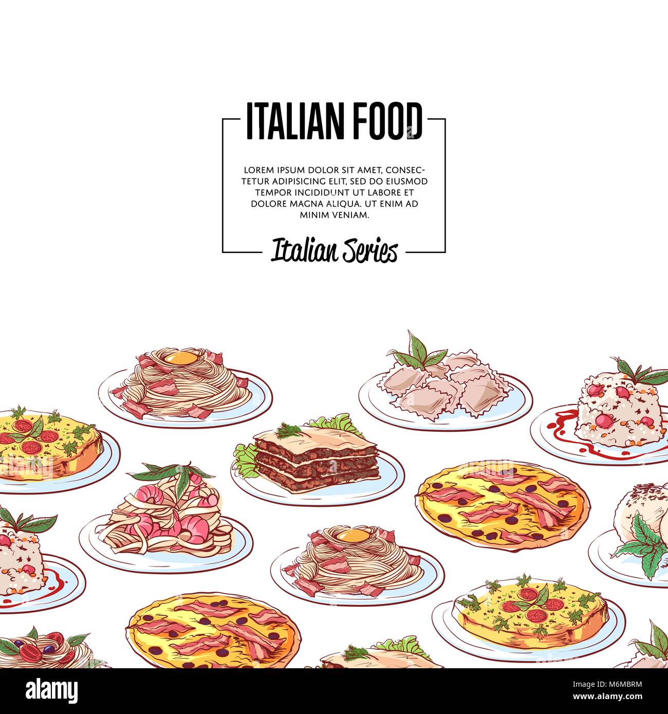 La cuisine italienne avec des plats de la cuisine nationale affiche Illustration de Vecteur