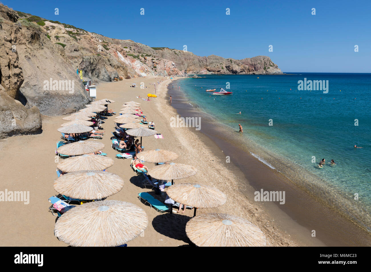 Paliochori Beach sur la côte sud-est, Milos, Cyclades, Mer Égée, îles grecques, Grèce, Europe Banque D'Images