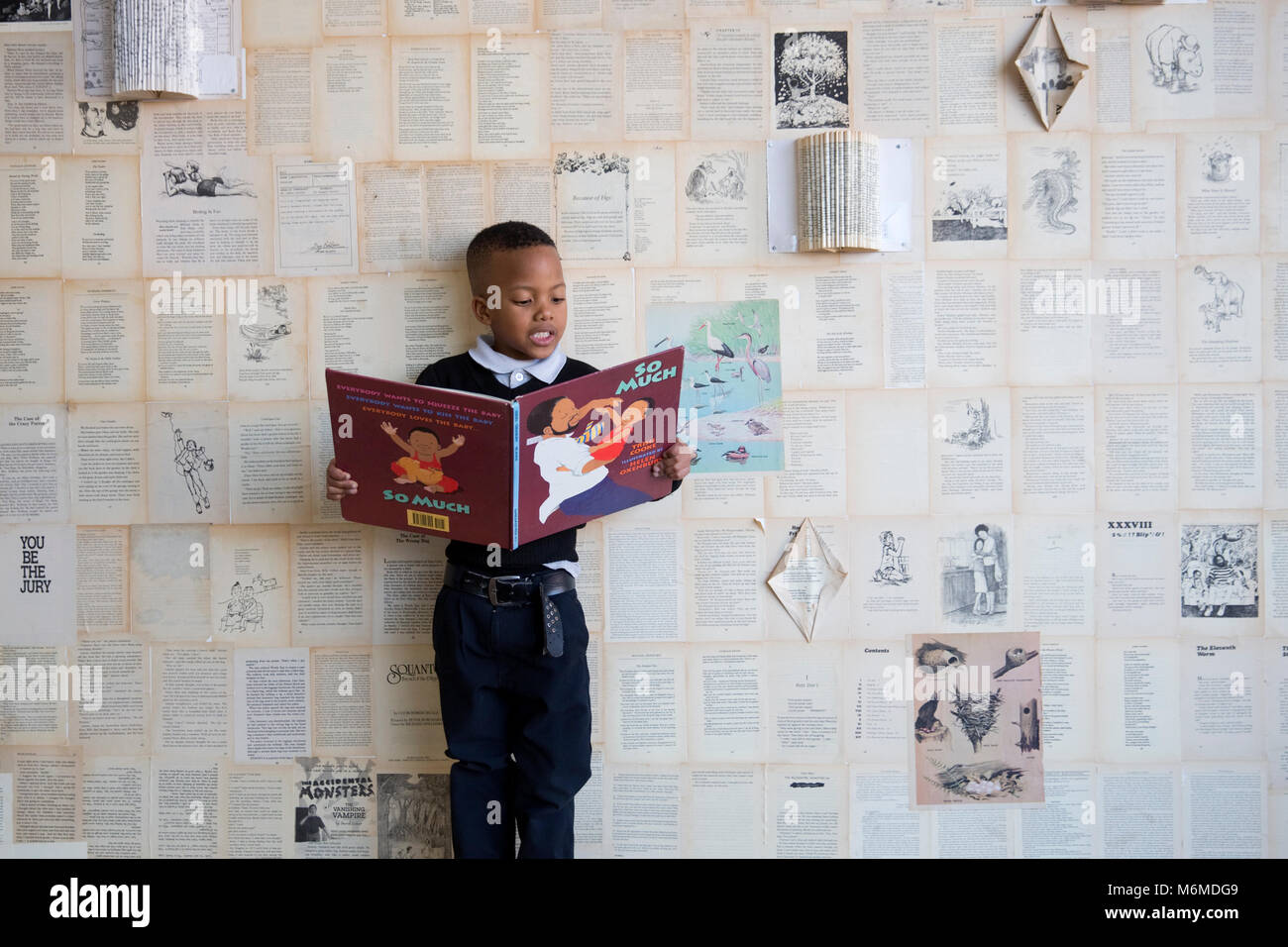 School boy reading en classe Banque D'Images