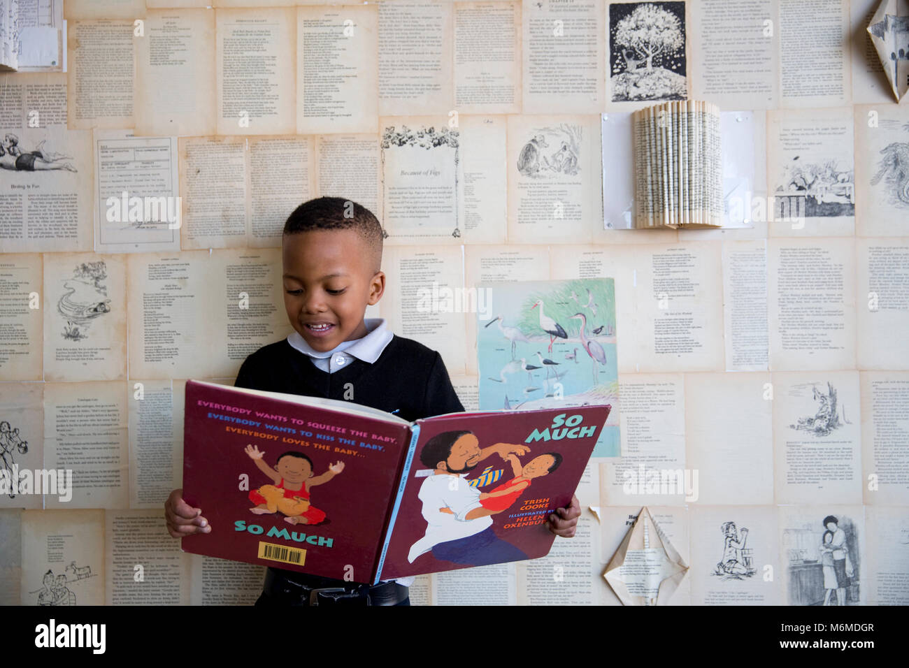 School boy reading en classe Banque D'Images