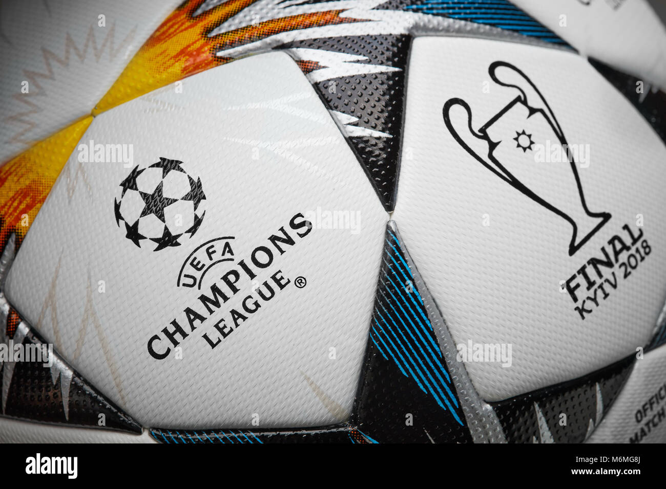 Kiev, Ukraine - 22 février 2018 Finale de la Ligue des Champions : balle sera le dernier match de la période 2017-18 Ligue des Champions Banque D'Images